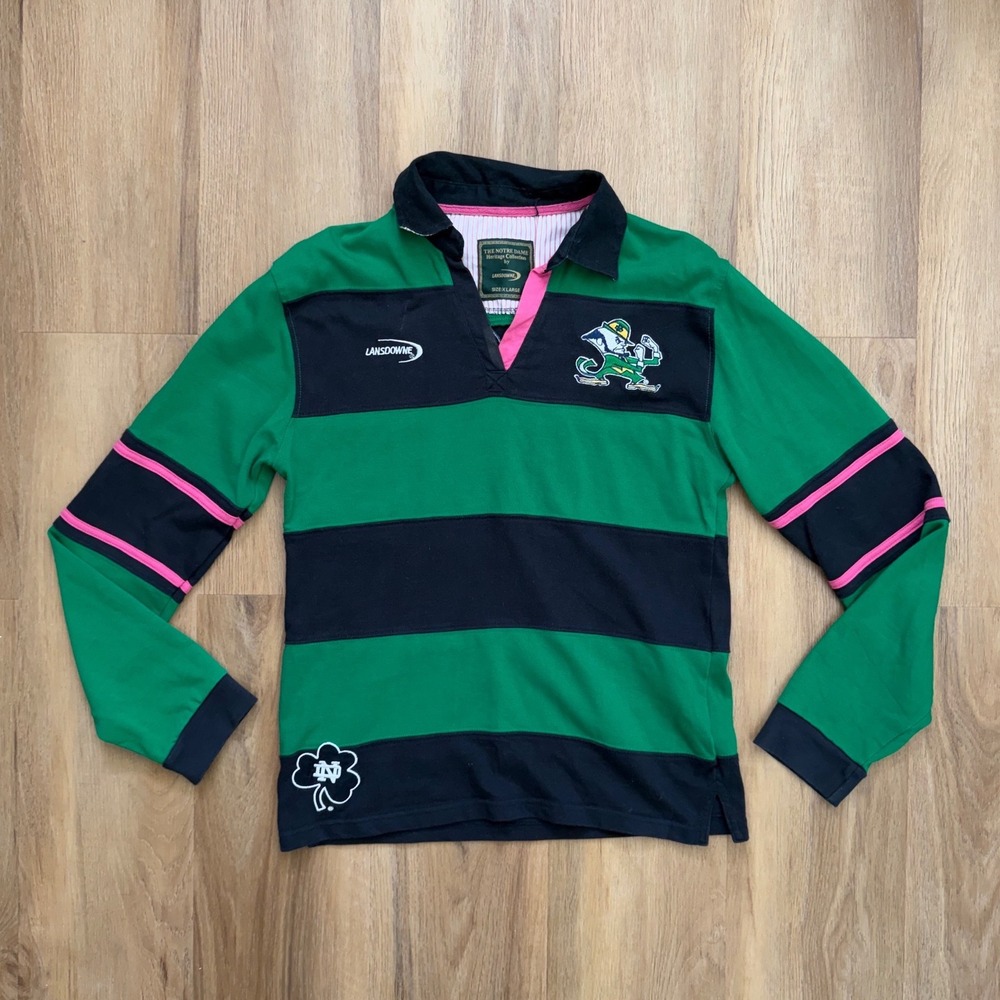 Notre Dame Heritage Collection Rugby Shirt Green Pink XL gameday preppy college